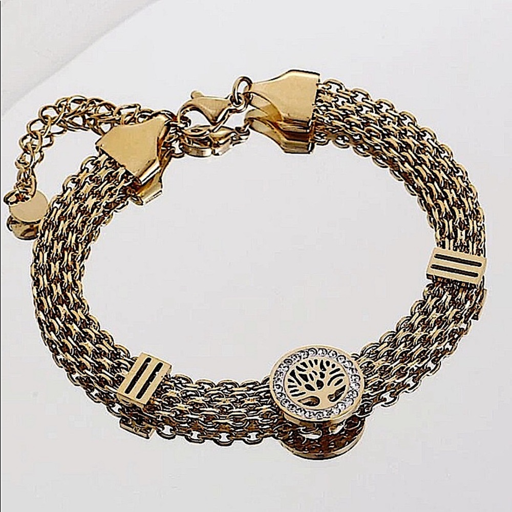18K GOLD PLATED TREE OF LIFE BRACELET AND NECKLES EARRINGS BUNDLE - Picture 10 of 10